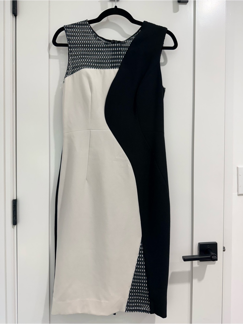 Milly Black and White One-Shoulder Colorblock Sheath Dress
